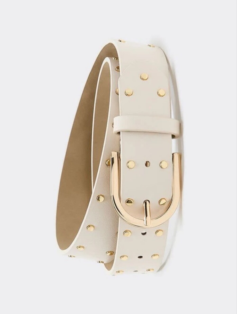 Reitmans Cream Studded Belt with Gold Buckle